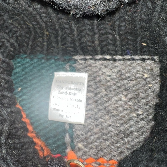 Color block handmade in Guatemala wool zip front sweater large - Picture 3 of 4